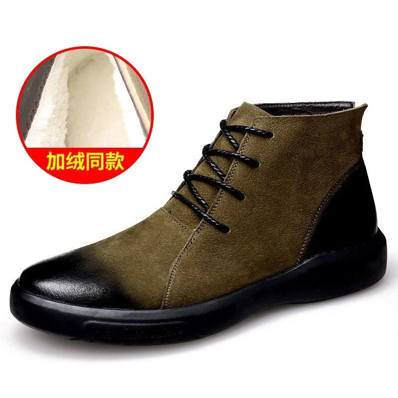 Autumn and Winter Men's Boots Trendy Fashion Chelsea Cowhide Retro Shoes Zapato Tenis De Seguridad Mujer Boots Men Blackh87