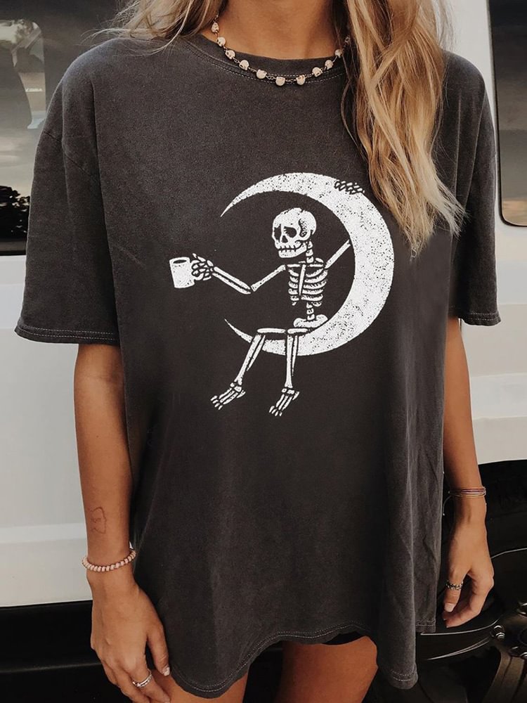   Casual round neck short sleeve skull print T-shirt designer - Neojana