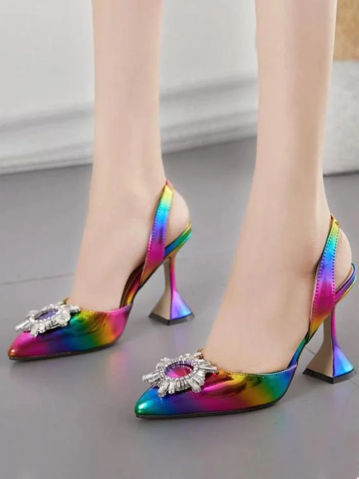 Multicolor Pu Summer Spool Heel Sandals