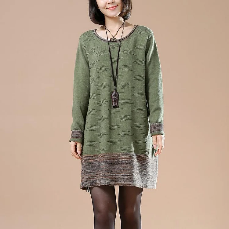 Green jacquard women knit sweaters plus size
