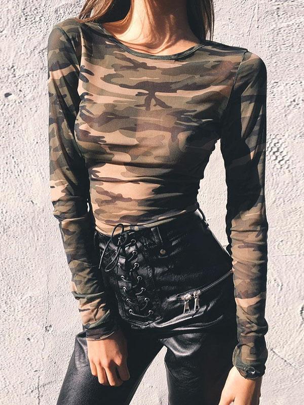 Sexy Camouflage Long Sleeves T Shirt 8554