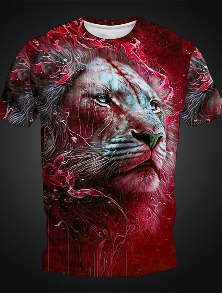 Kakacloud 2025Men's T Shirt Tiger Graphics 3D Print Fashion Short Sleeve O-neck T-shirt Men's Casual Clothing Oversized t-shirt Streetwear