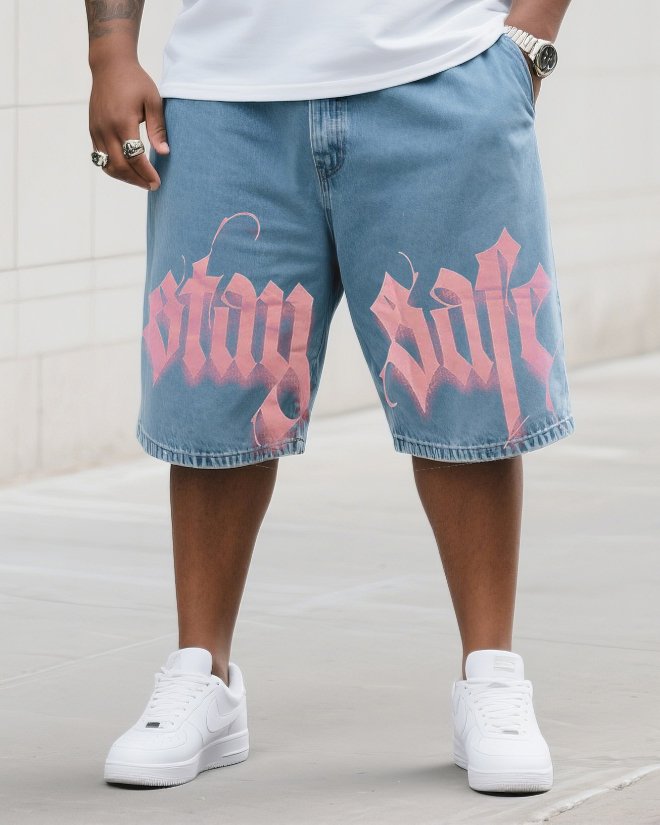 Big & Tall Men's Street Fashion Graffiti Denim Shorts
