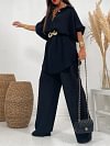 Womens Solid Color Long Sleeve Lapel Long Sleeve Shirt With Pants Set