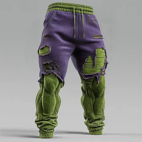 Men's Christmas Season Muscle Line Contrast 3D Print Distressed Sweatpants