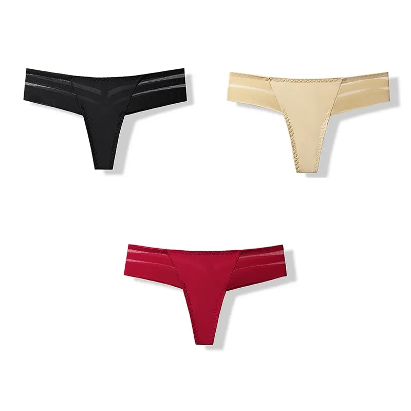 3 pcs Women's Panties Underwear Thongs Sexy Lingerie Seamless Sports Female Tanga For Woman Ice Silk Seamless Panties For Women