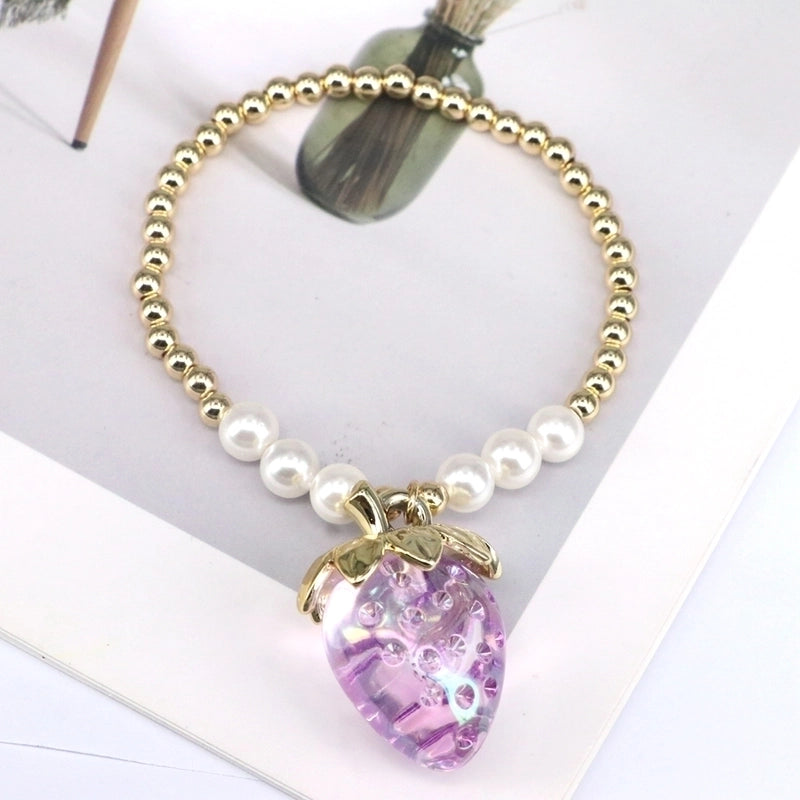 Cute Sweet Cherry Strawberry Resin Copper Pearl Bracelets