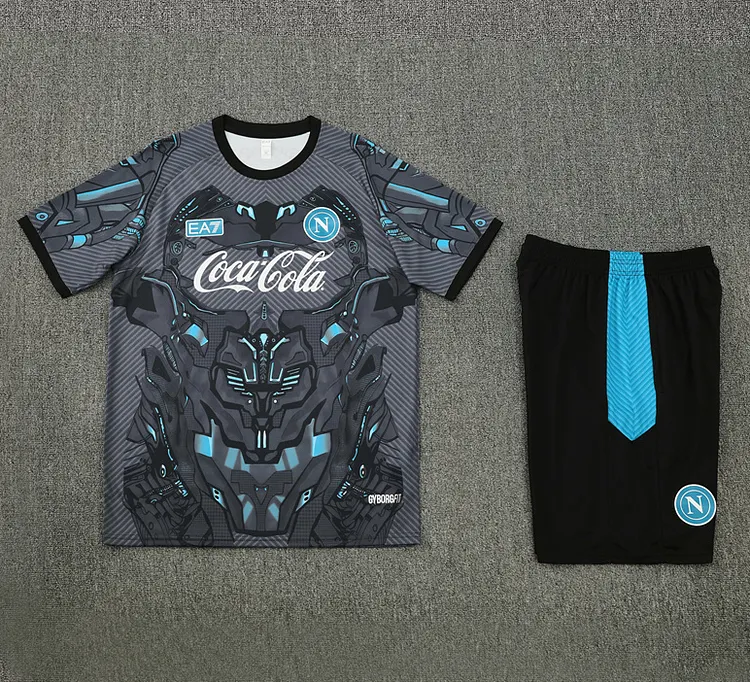 2025-26 Napoli Adult Black and Grey Short-Sleeved Kit