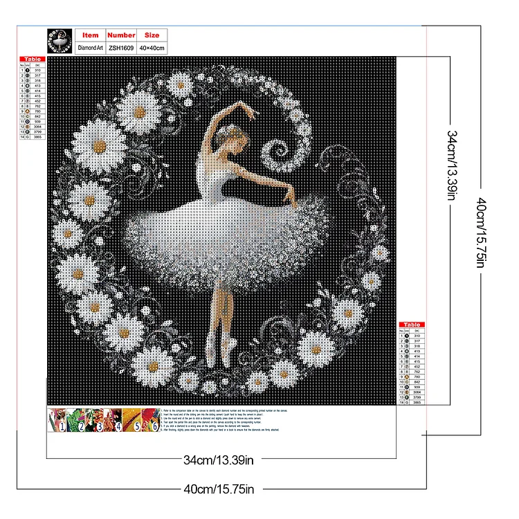 YSCOLOR Diamond Painting 5D Kit - Ballerina 30x40cm, Tela Adesiva Con Diamanti Rotondi, Fai Da Te, Regalo Home Decor