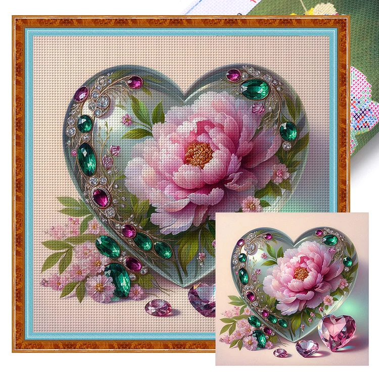 Heart-Shaped Peony (40*40cm) 11CT Stamped Cross Stitch gbfke