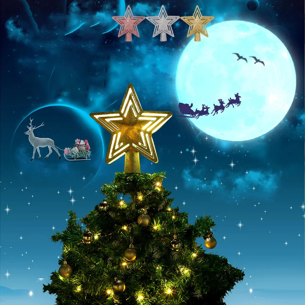 Tree top 3D pentagram rotating blizzard LED projection light