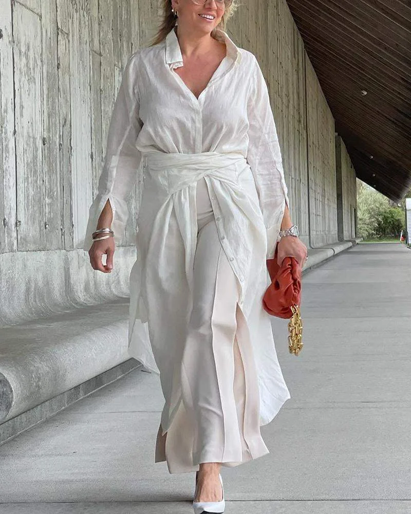 Casual Long Shirt Pants Set