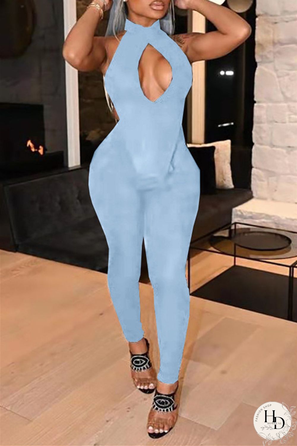 Red Fashion Sexy Solid Hollowed Out Backless Turtleneck Sleeveless Two Pieces