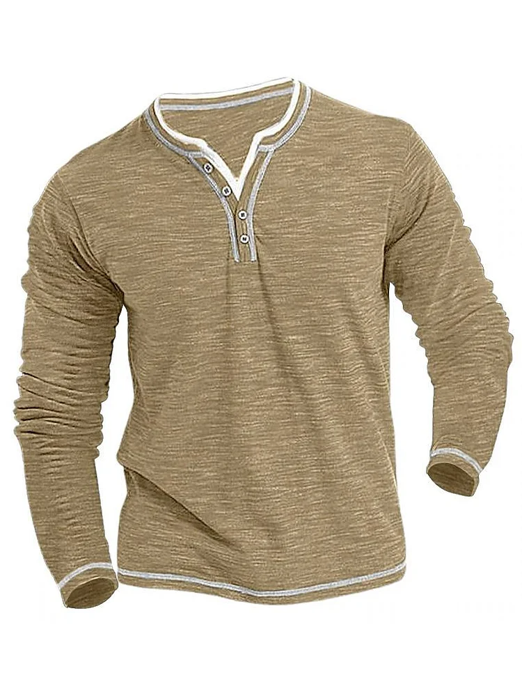 Men's Cotton Henley Bottoming Long Sleeve Top