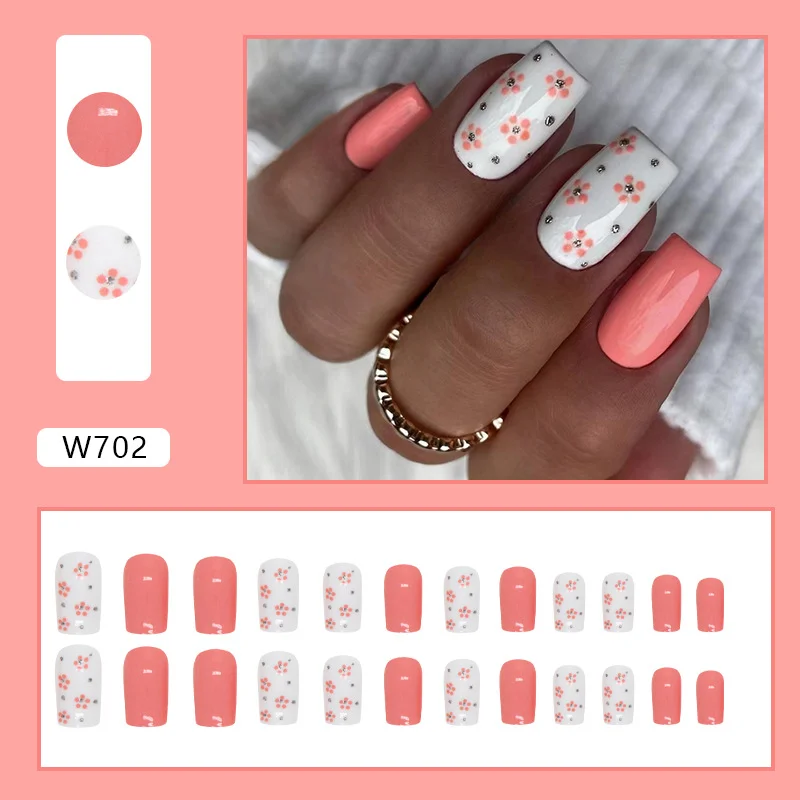 Churchf Churchf And Long Fashion European Square Nail Fake Nails Lovely Pink Tender Girl Flower Flower Wear A Finished Products