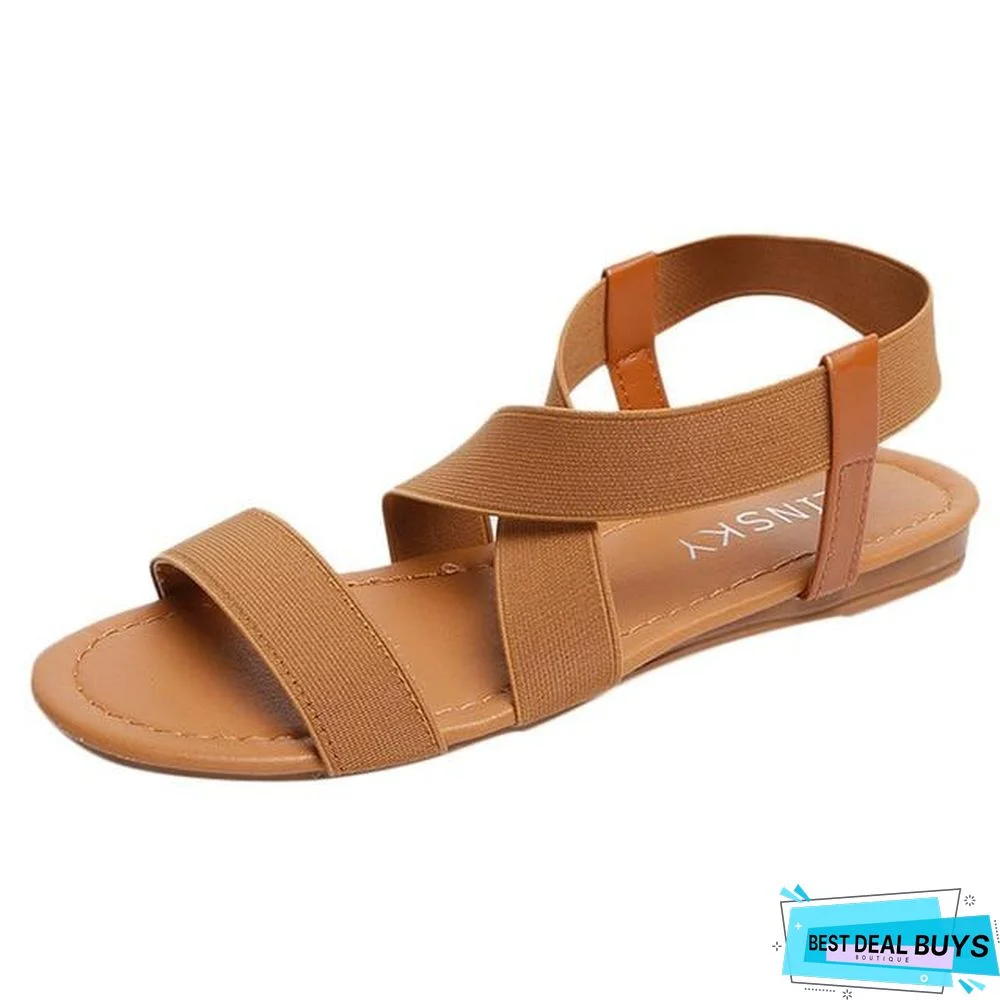 Women's Low Heel Flats Sandals Anti Skidding Peep-Toe Beach Sandals