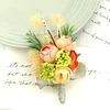 10PCS Autumn Wedding Bridal Groom Orange Pumpkin Themed Catering Guests Corsage Boutonniere Wrist Artificial Flower Bouquets