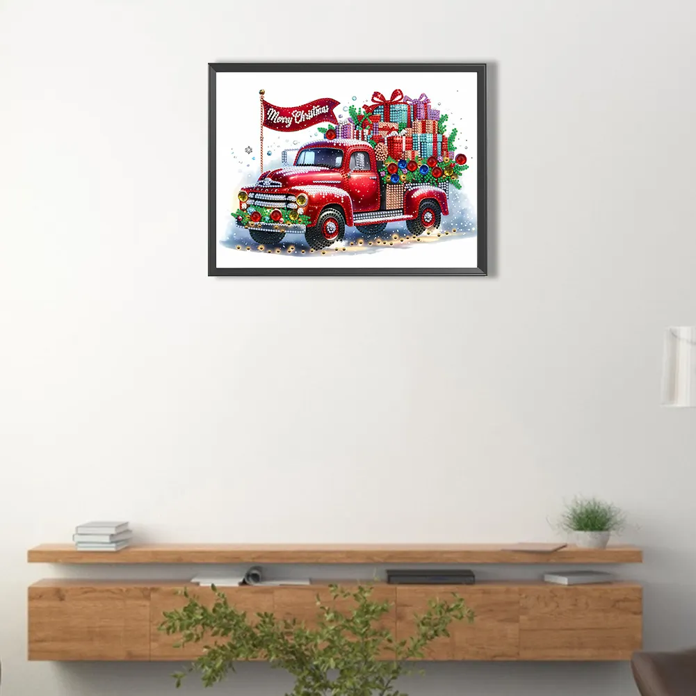 Diamond Painting - Partial Special Shaped Drill - Christmas Classic Car(Canvas|40*30cm)