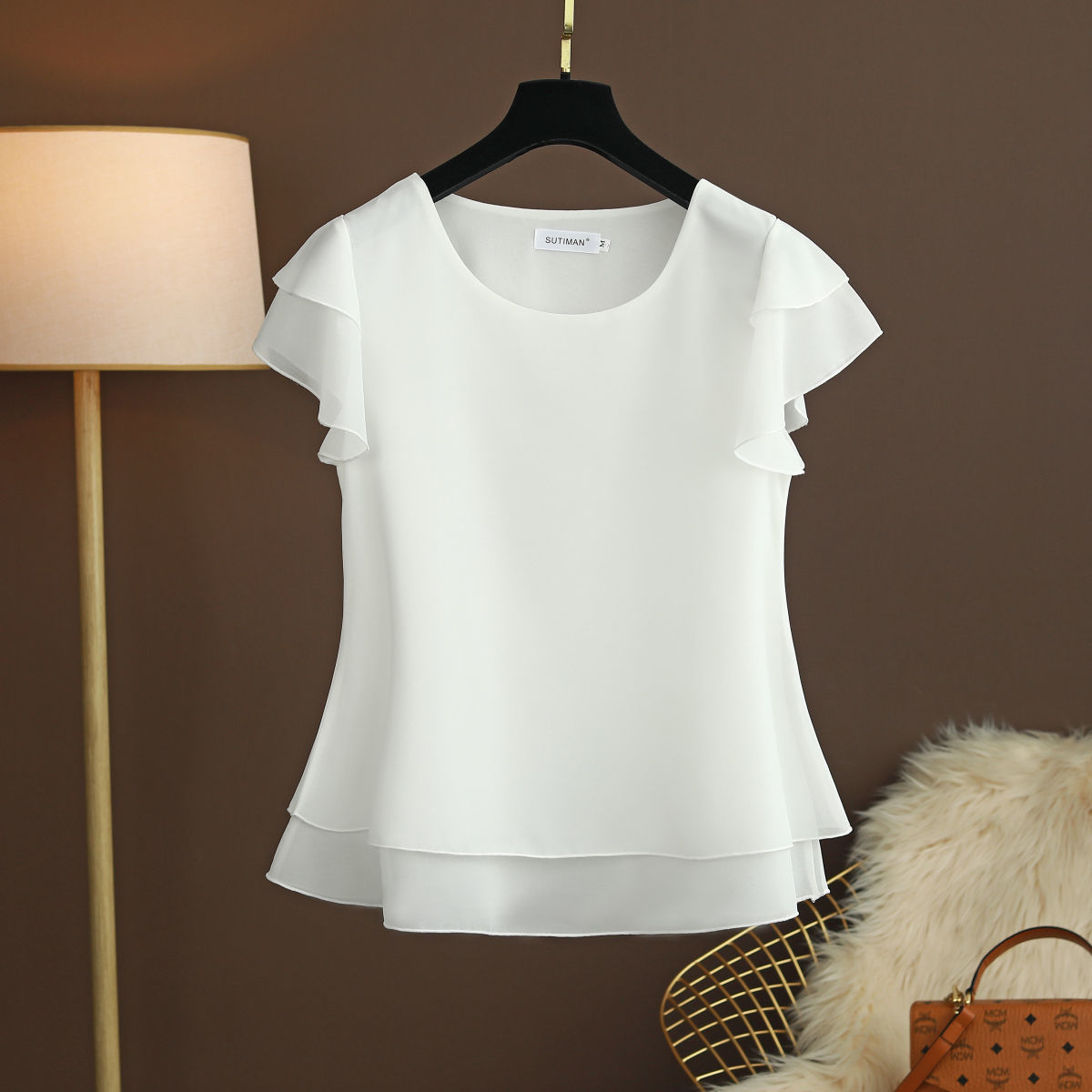 Ballifyex New Summer Women Blouse Loose O-Neck Chiffon Shirt Female Short Sleeve Blouse Oversized 6XL Shirts womens tops and blouses Top