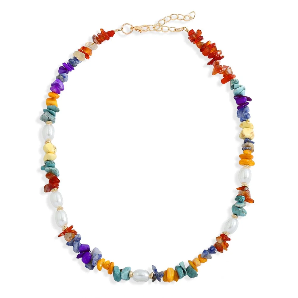 Dvacaman Boho Colorful 2pcs/set Beads Chain Necklace Trendy Ethnic Multi Layer Beaded Choker Necklace for Women Party Jewelry