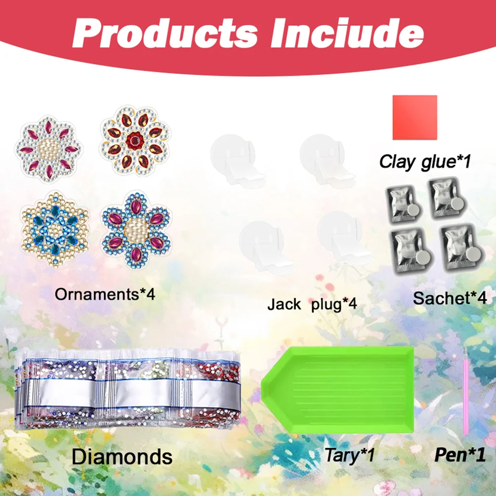 4pc Mandala DIY Diamond Painting Car Air Vent Clip Air Freshener for Adult