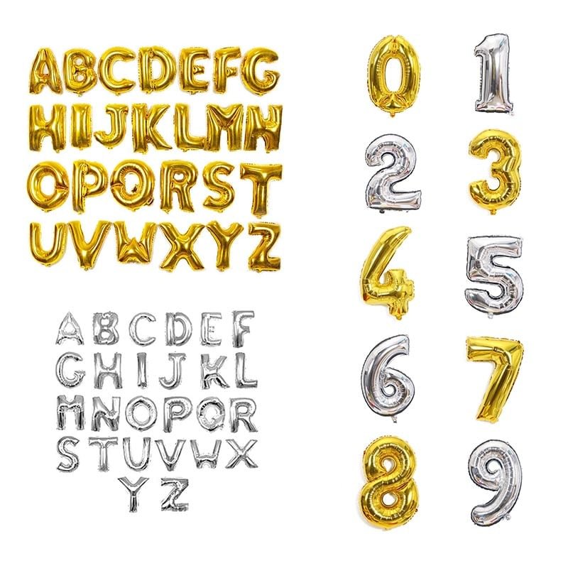 Gold&Silver Letter Number Foil balloons 1pc 16inch Alphabet Digital Inflatable Balloons Wedding birthday Party DIY Decorations