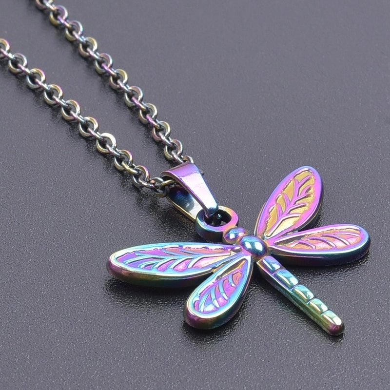 3 Pieces Retro French Style Dragonfly 304 Stainless Steel Plating Pendant Necklace