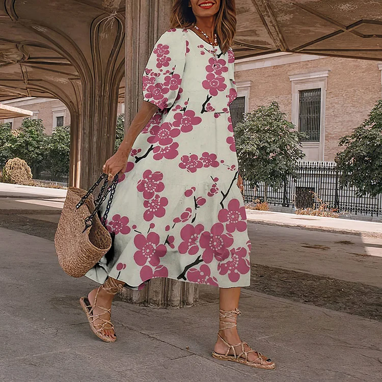 Vintage Floral Japanese Art And Spring Midi Dress