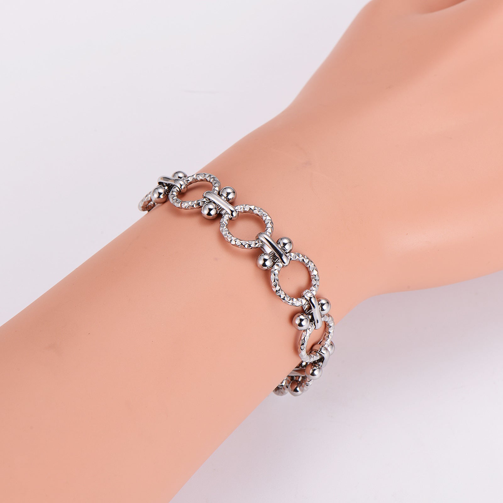 Aml Punk Stainless Steel O-Dot Handmade Chain Bracelet Men