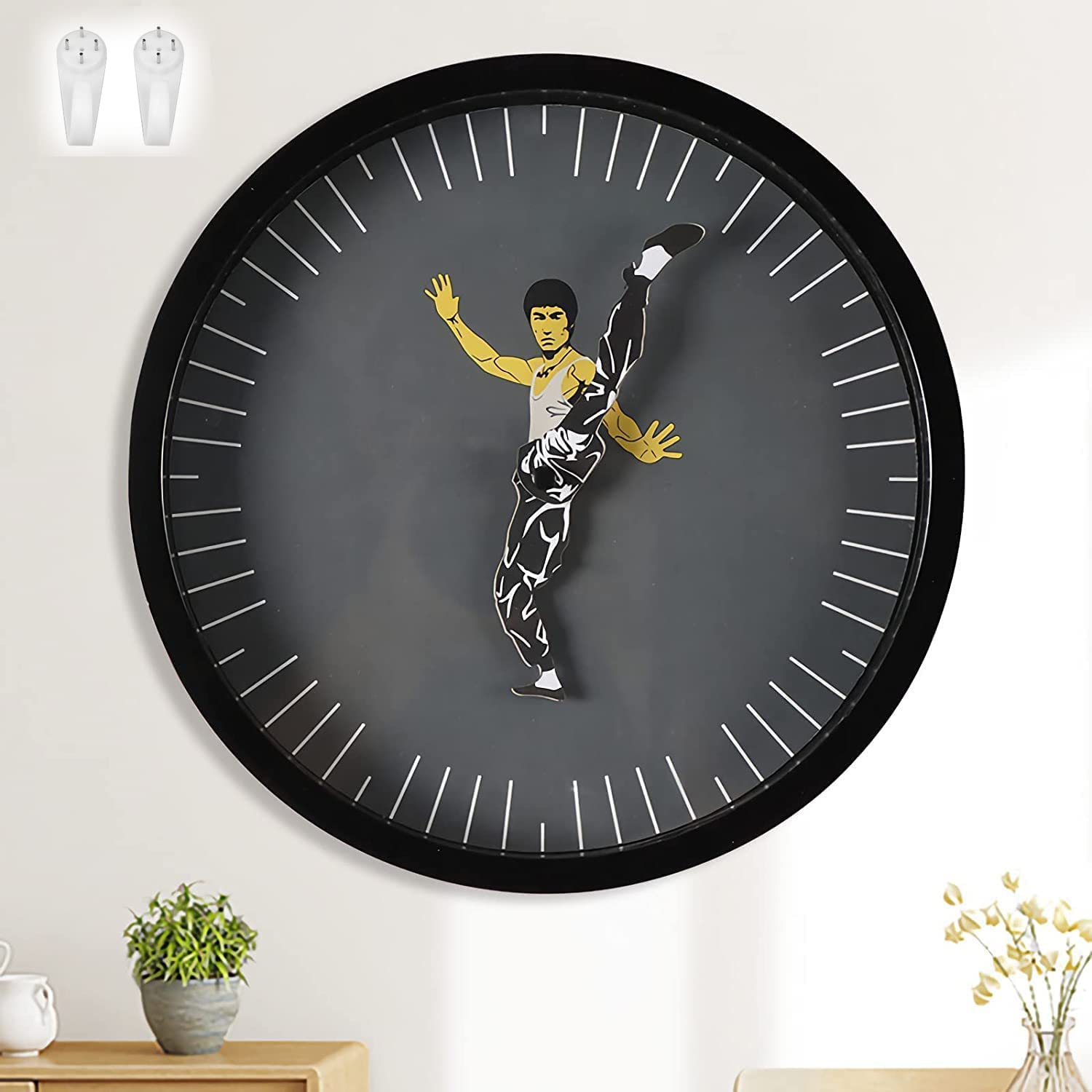 Kung Fu Wall Clock Bruce Xiaolong Lee Wall Clock Chinese Kung Fu Style Clock Home Decorations Ersonality Creative Round Clock | 168DEAL