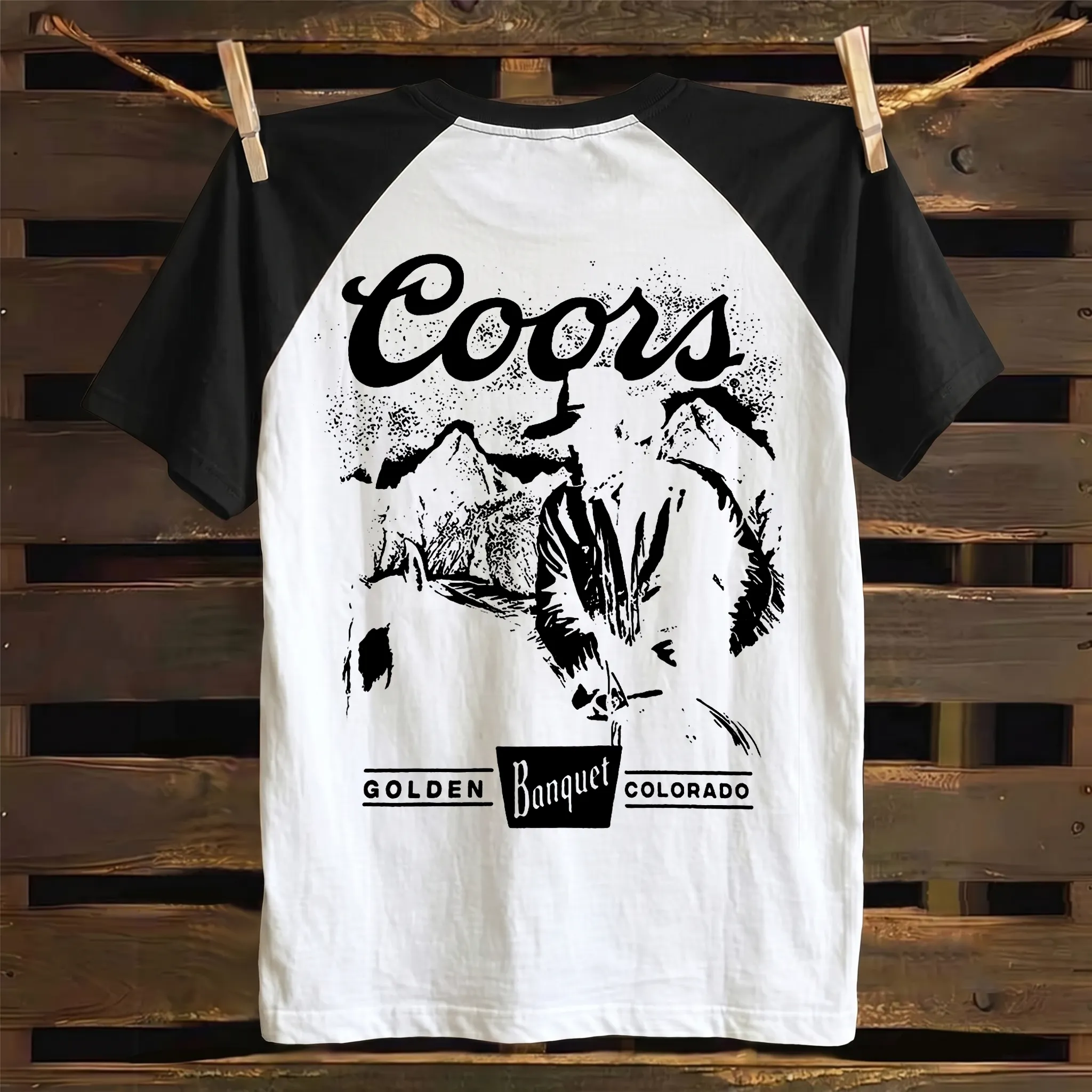 Western Cowboy Graphic Print Color-block Raglan T-shirt