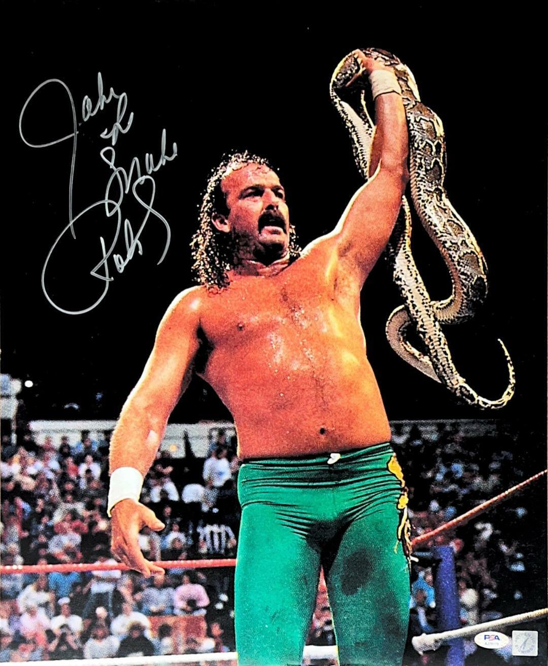 WWE JAKE THE SNAKE HAND SIGNED AUTOGRAPHED 16X20 WRESTLING Photo Poster painting WITH PSA COA