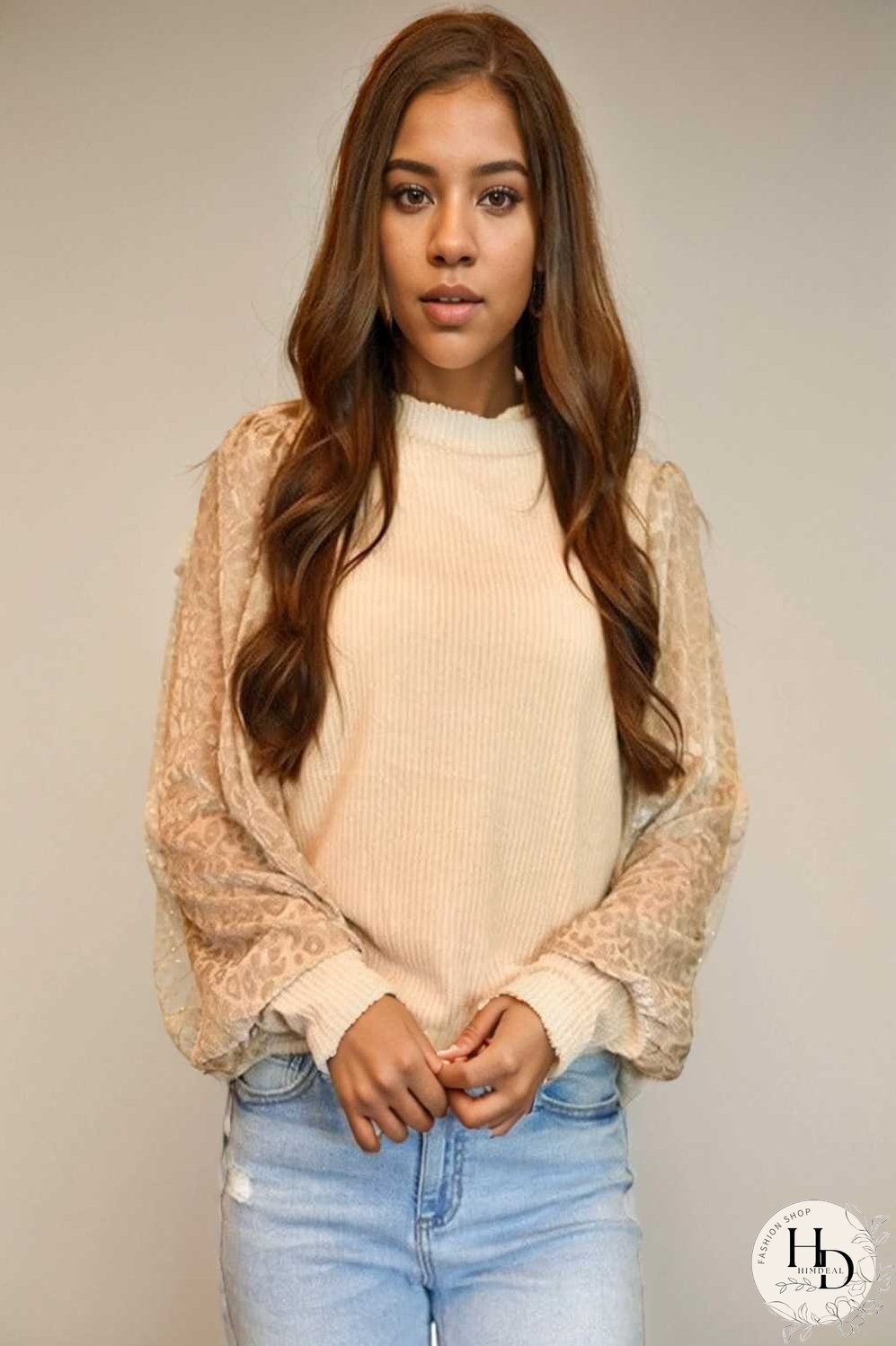 women s loose fit leopard print knit pullover with round neck and casual style top