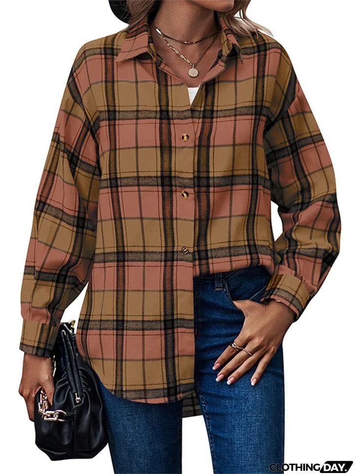 New Autumn Plus Size Extra Loose Plaid Soft Women Blouse