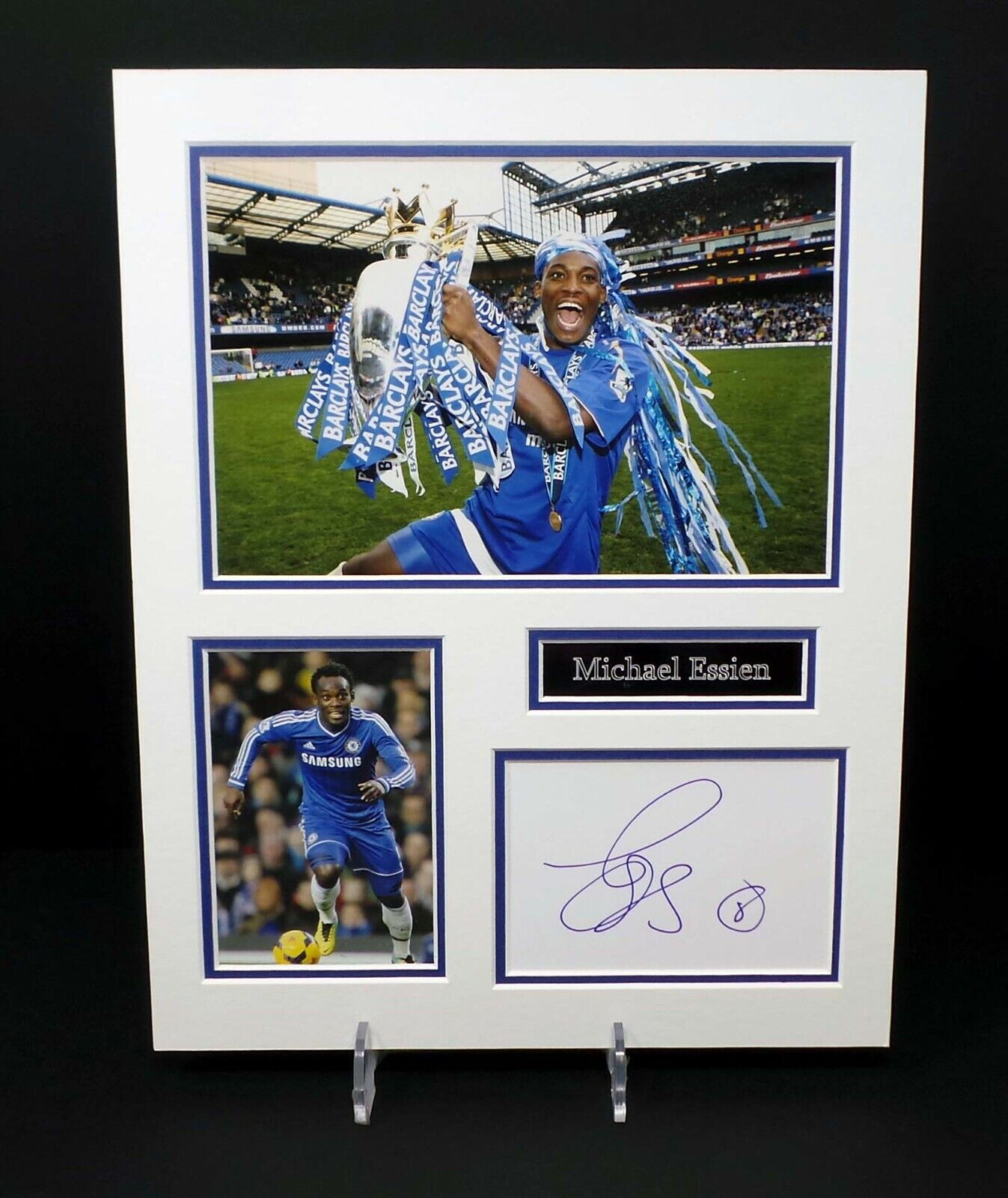 Michael ESSIEN Signed Chelsea Cup Winners Mounted Photo Poster painting Display AFTAL RD COA