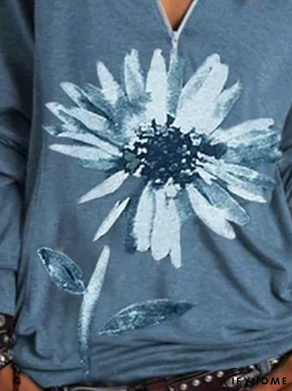 Blue V Neck Vintage Top | IFYHOME