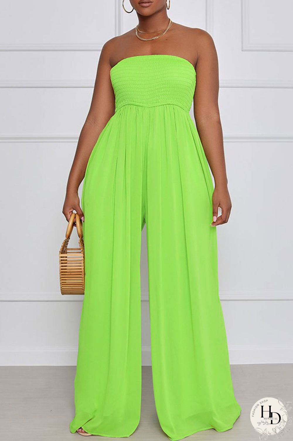 Yellow Sexy Casual Solid Backless Strapless Regular Jumpsuits