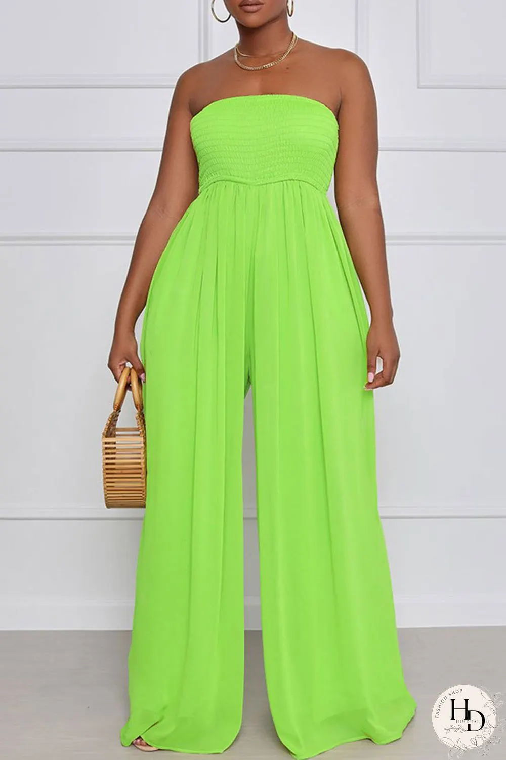 Yellow Sexy Casual Solid Backless Strapless Regular Jumpsuits