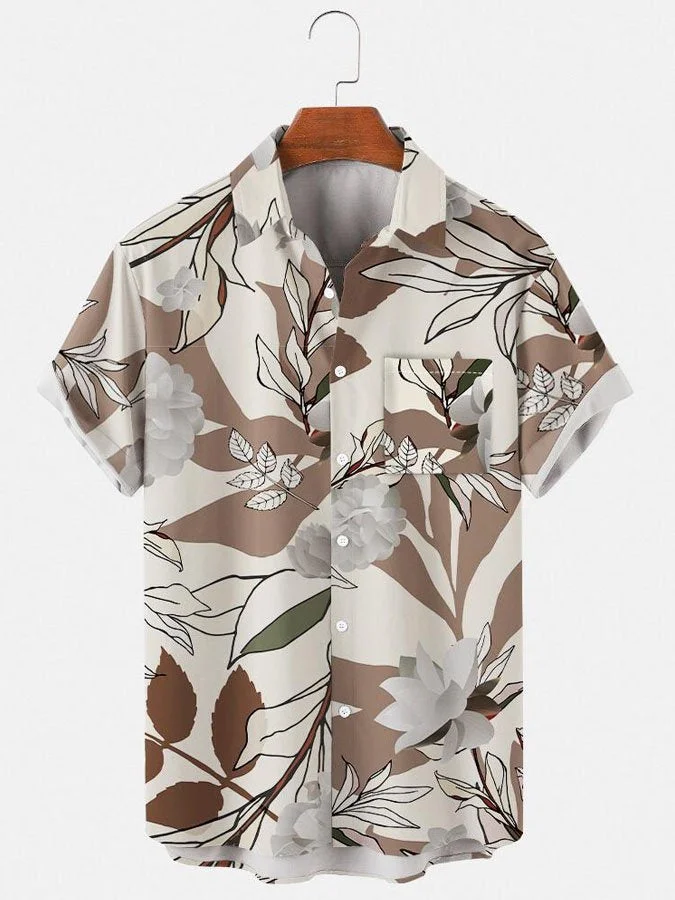 Men's Vintage Floral Print Lapel Casual Short Sleeve Hawaiian Shirt