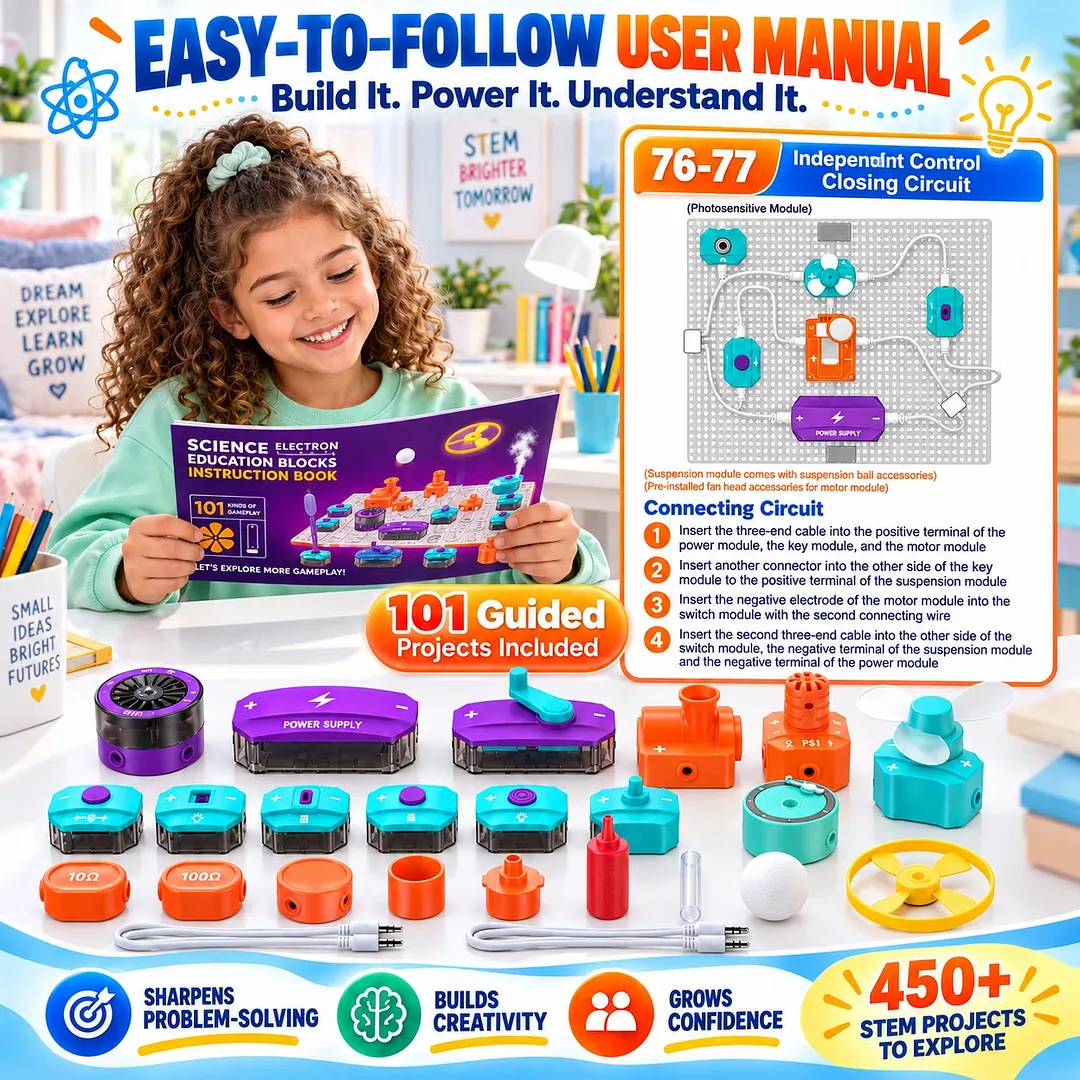 BEBANG Science Kits for Kids, Circuit Board for Kids with 450+ Projects Snap-Together Circuit Building Kit with Lights, Sound, Flying Saucer, School Family STEM Toy Gift for Boys Girls