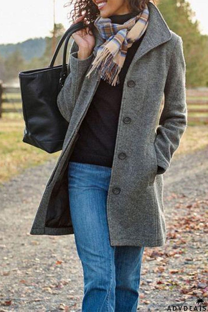 Casual Solid Patchwork Turn-back Collar Outerwear