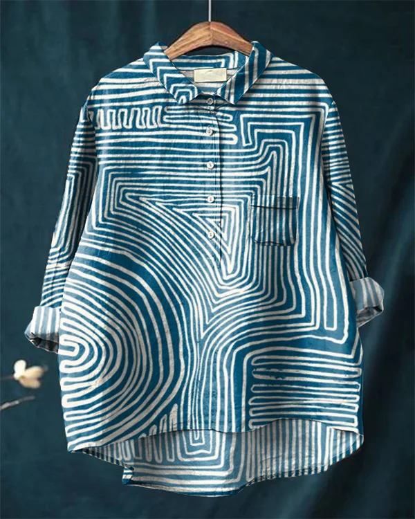Vintage Unisex Abstract Art Cotton and Linen Shirt