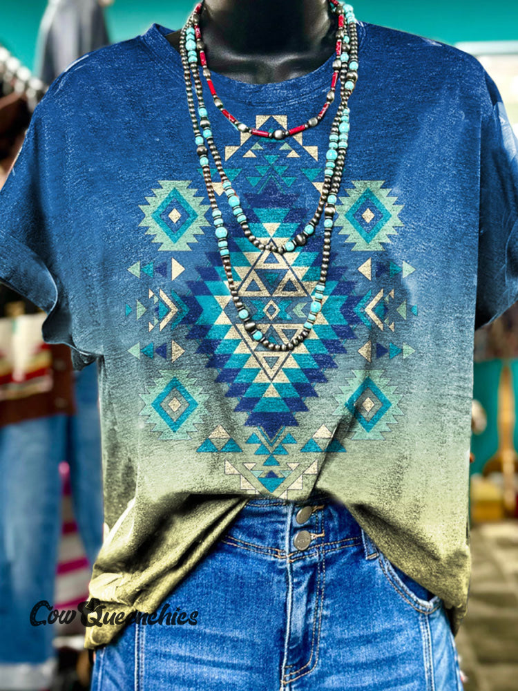 Aztec Gradient Print Casual Top Multicolor / S