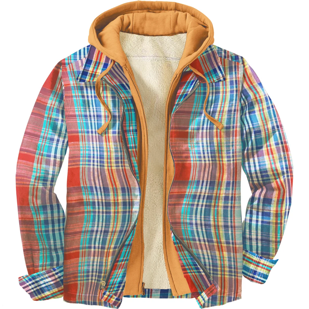 Men's Colorful Plaid Shirt Simple Hooded Jacket-barclient