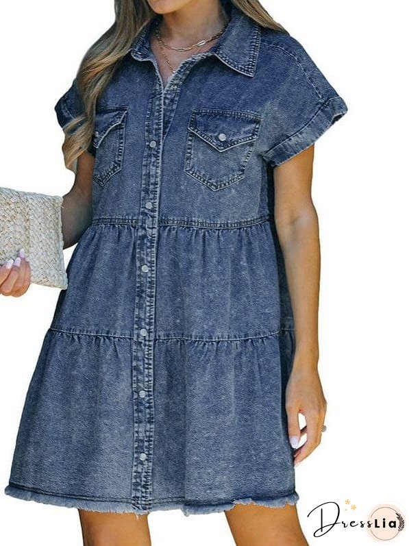 Denim Dress with Ruffles
