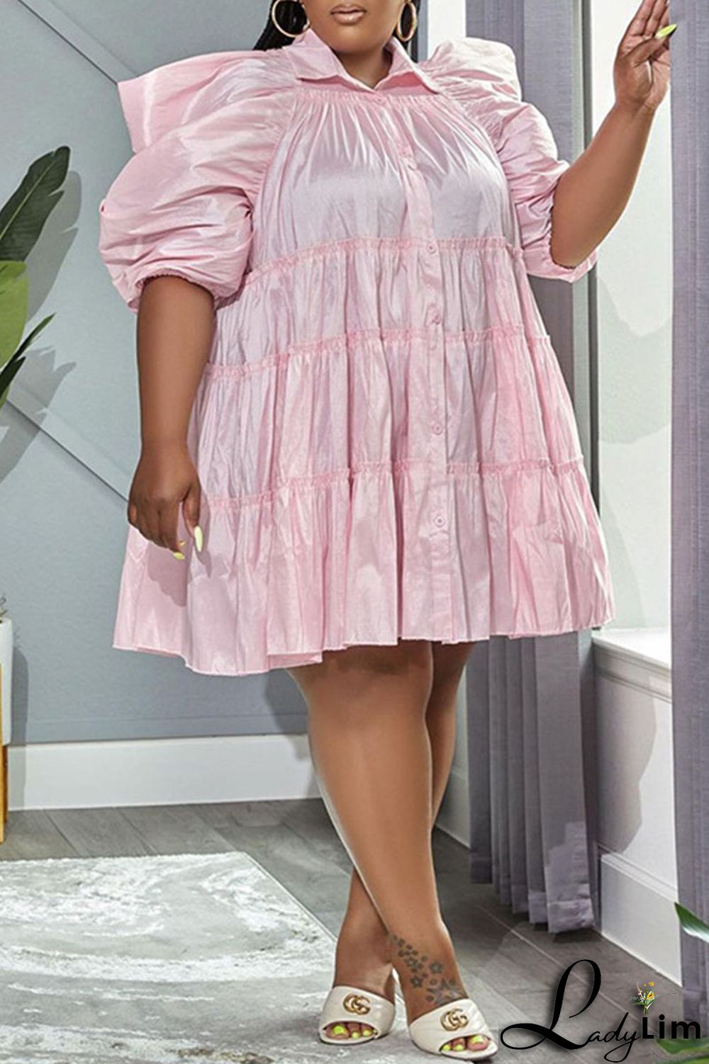 White Casual Sweet Solid Patchwork Buckle Turndown Collar A Line Plus Size Dresses