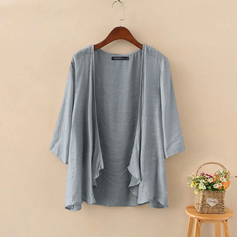 Fashion Kimono Cape Women's Summer Blouse Cardigans 2022 ZANZEA Solid Casual Long Sleeve Blusas Femle Thin Tunic Oversized Tops