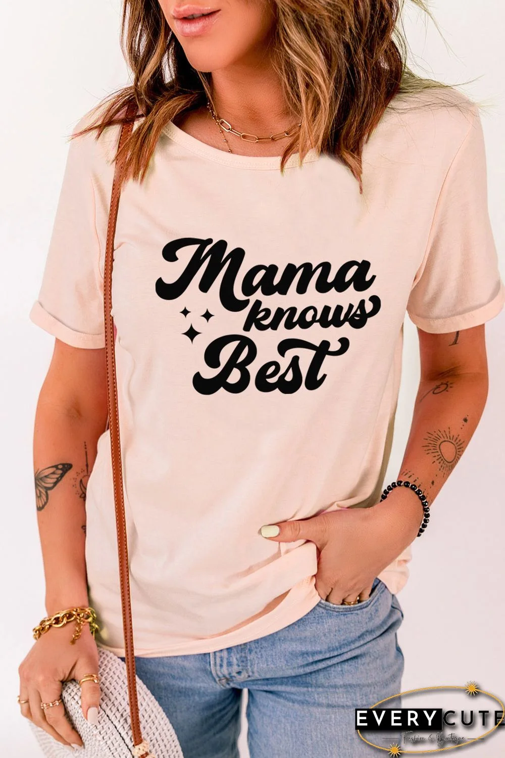 Pink Mama Knows Best Letter Print Short Sleeve T Shirt
