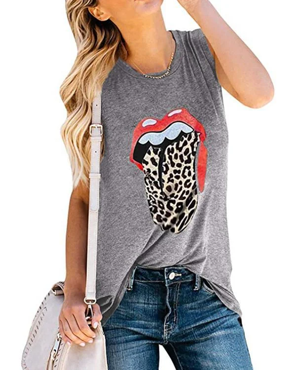 Lip Tongue Printed Sleeveless T-shirts
