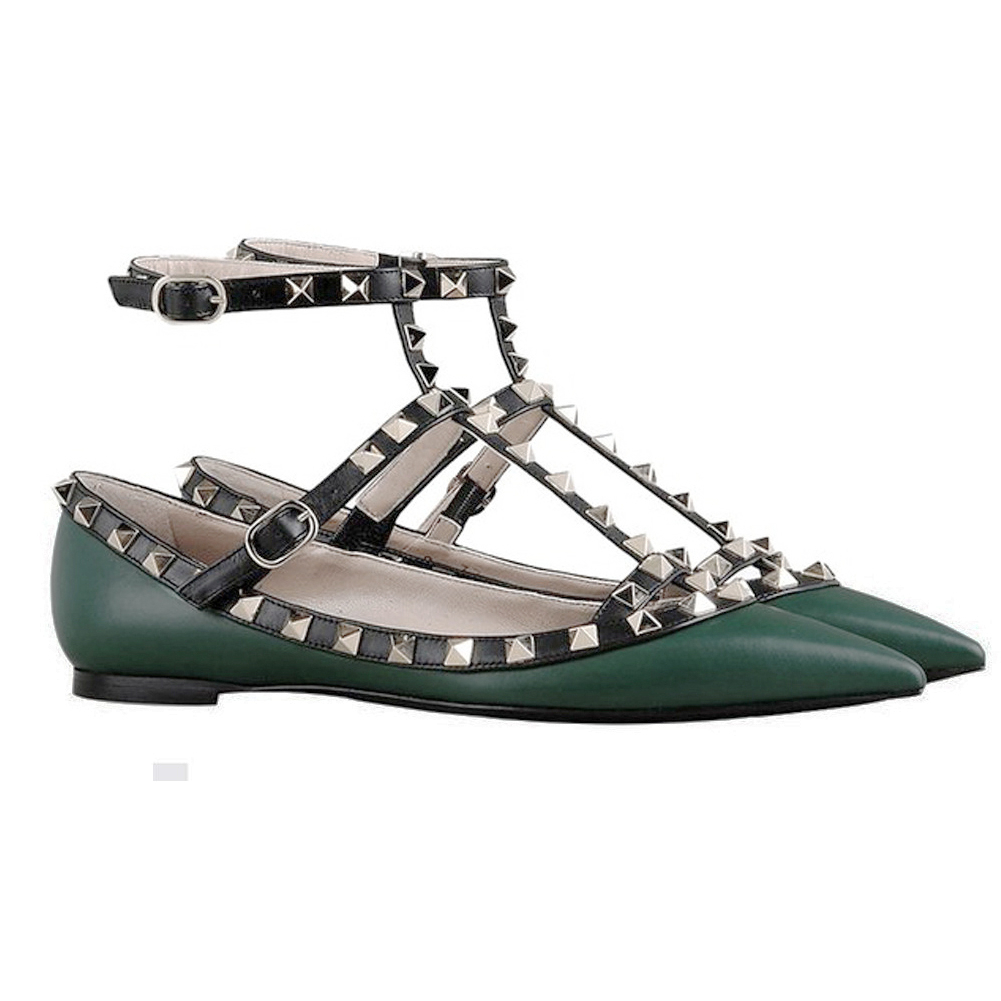 Women's Flats Rivets Rockstud Daily Pointed Toe Ballet Green Shoes Matte-vocosishoes